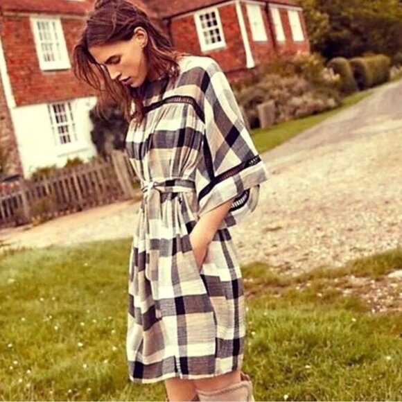 Anthropologie Maeve Buffalo Plaid Mini Dress / Kimono Tunic with Belt Tie Waist - Picture 16 of 16